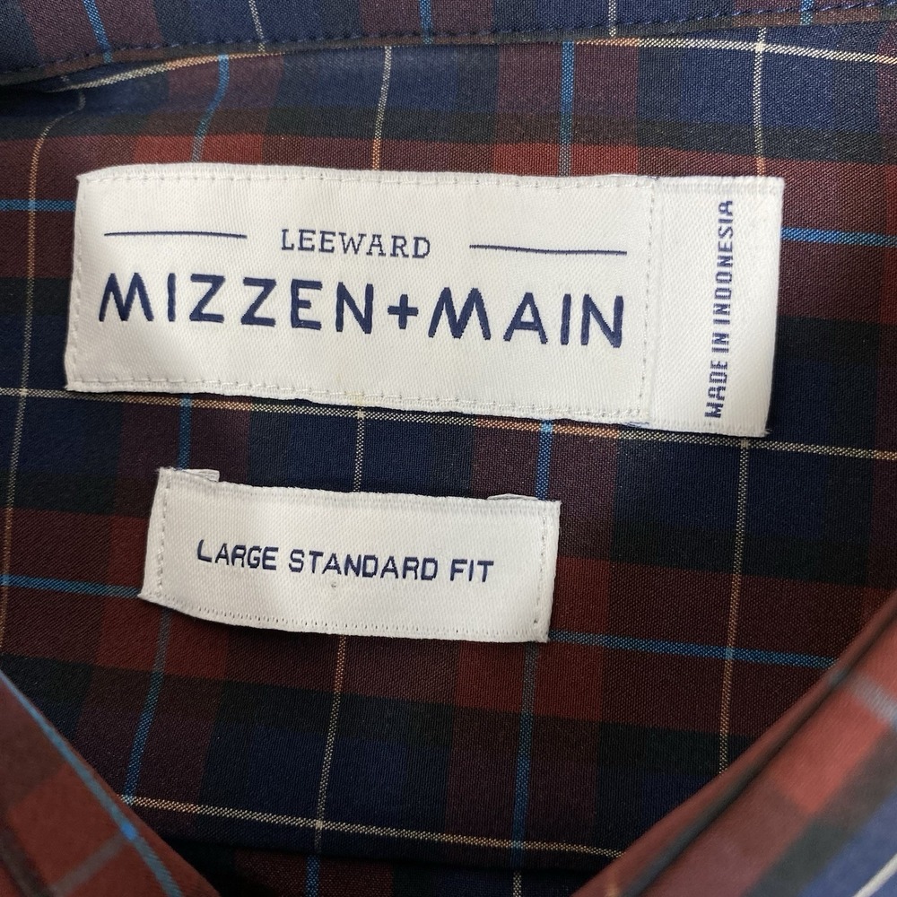 Mizzen Main Plaid Stretch Leeward Collection Shirt Large Red Spandex Mix - Picture 2 of 8